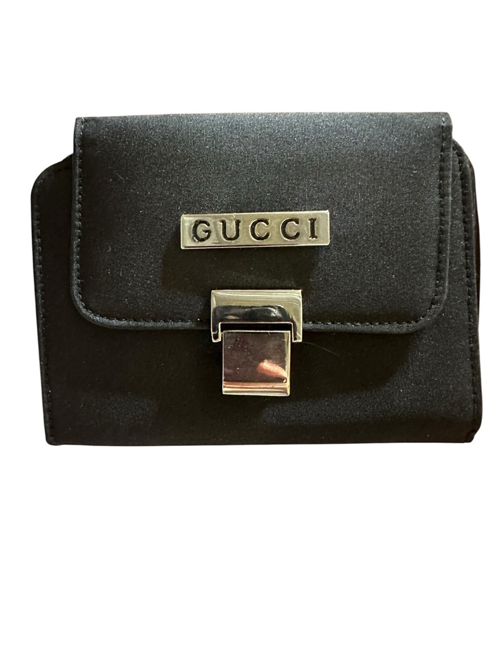 Designer style Black fabric Compact Wallet with Silver Hardware/ cards and cash